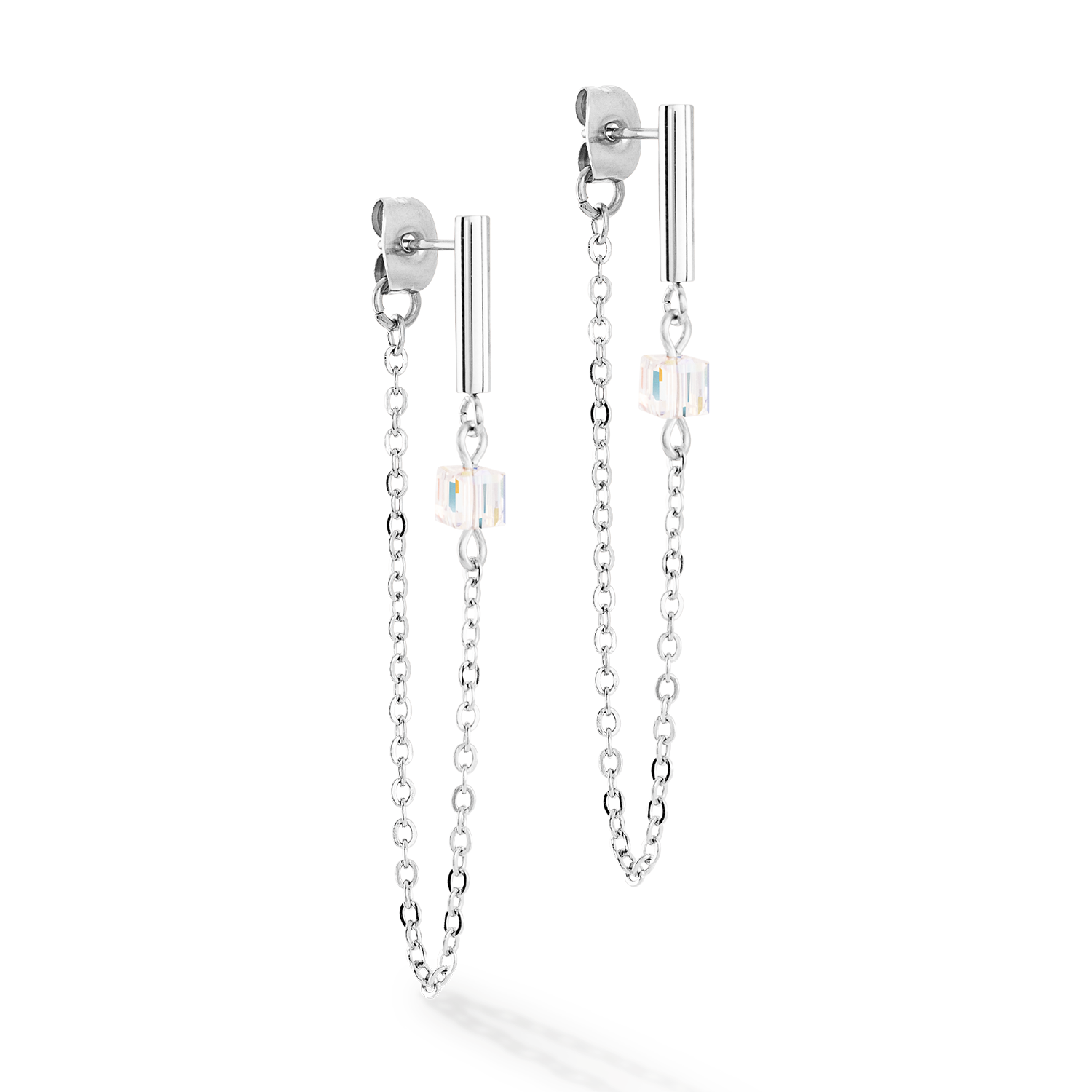 Boucles d'oreilles Mini Cubes & Chain argent-blanc