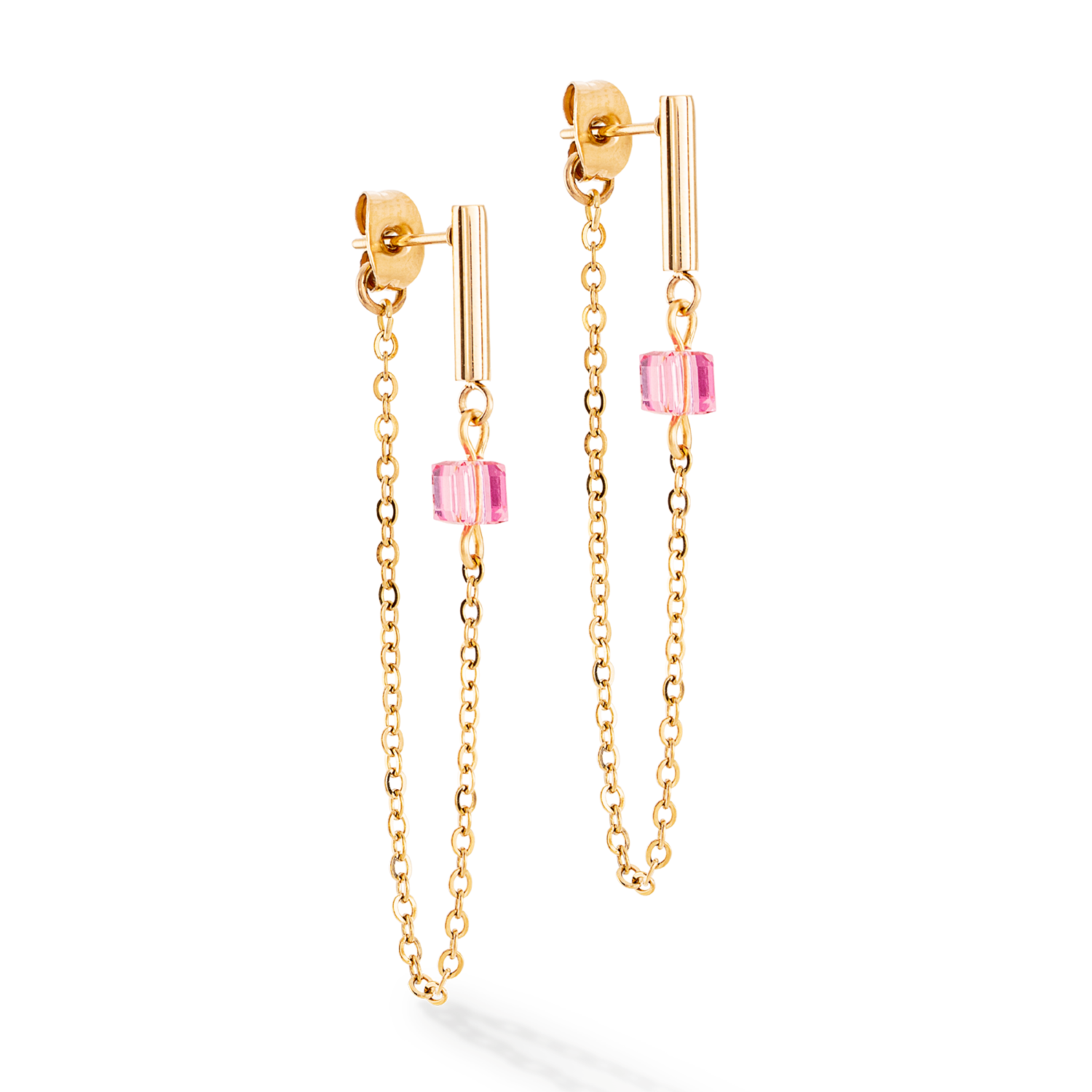 Boucles d'oreilles Mini Cubes & Chain or-rose