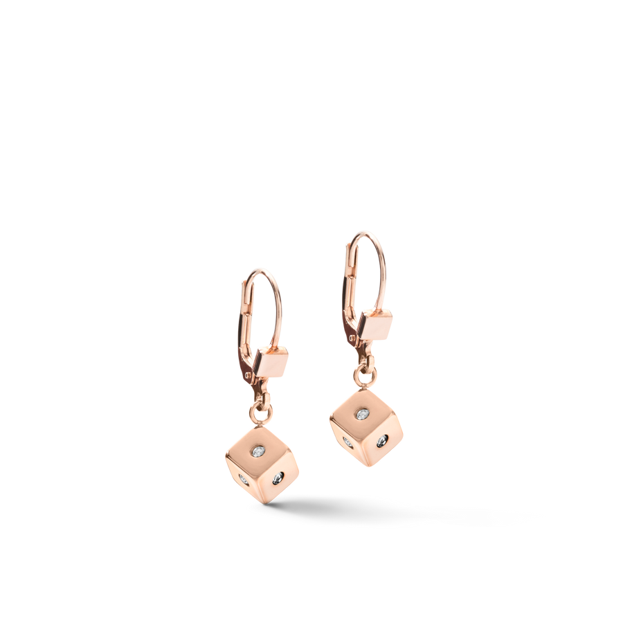 Boucles d'oreilles Cube Crystal Dot acier inoxydable et verre de cristal améthyste-or rose clair