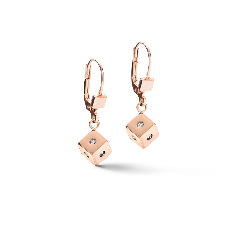 Boucles d'oreilles Cube Crystal Dot acier inoxydable et verre de cristal améthyste-or rose clair
