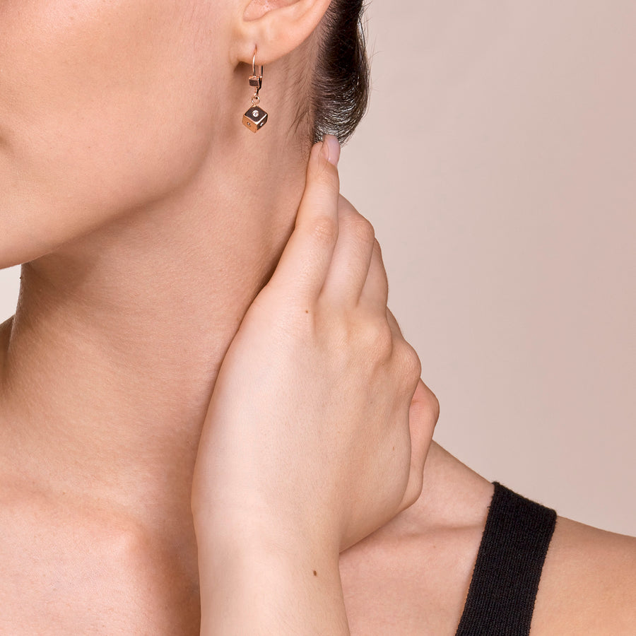 Boucles d'oreilles Cube Crystal Dot acier inoxydable et verre de cristal améthyste-or rose clair