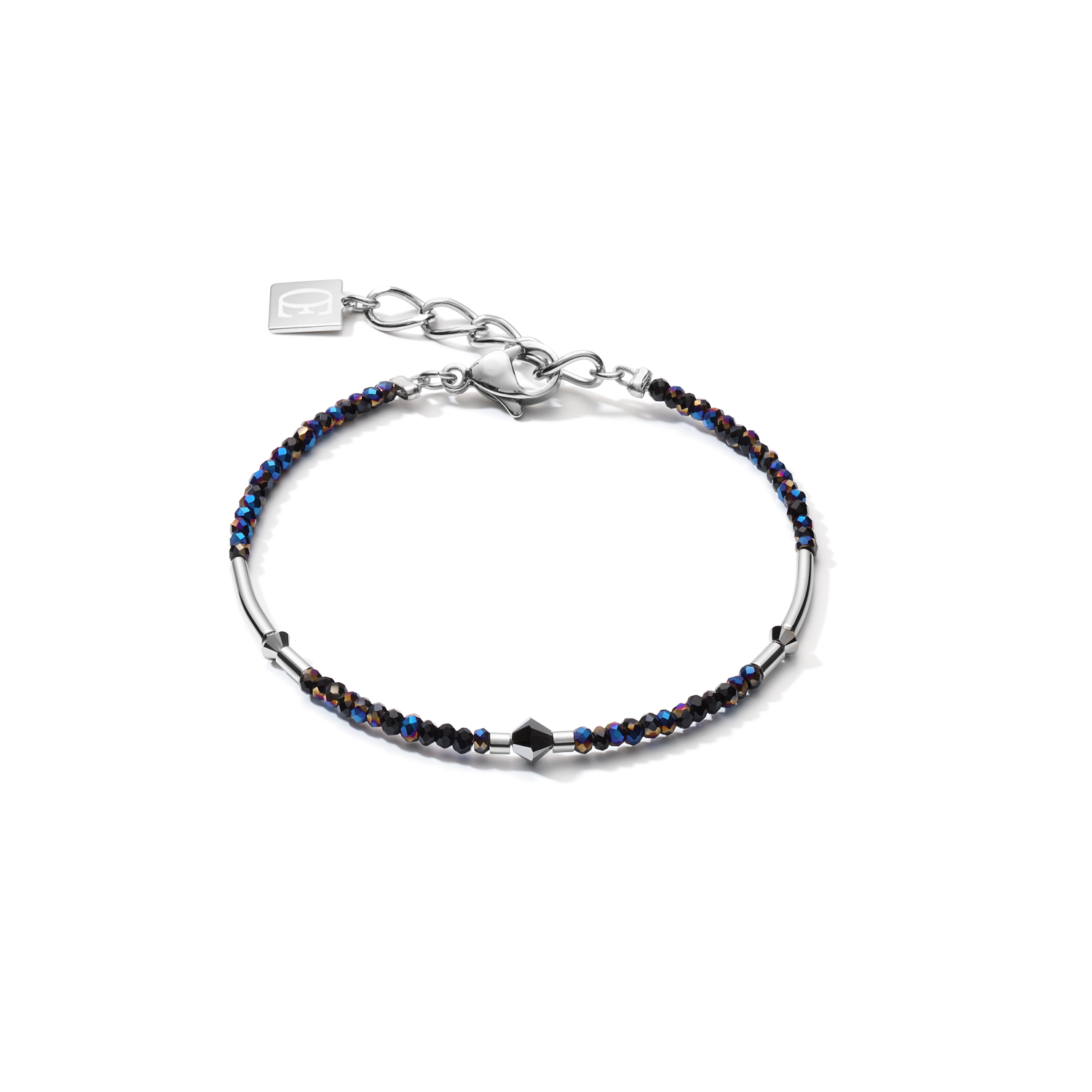 Bracelet Cube Crystal Dot acier inoxydable et verre de cristal bleu nuit-argenté