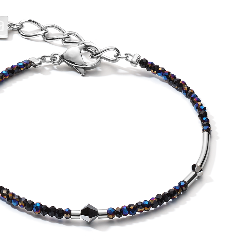 Bracelet Cube Crystal Dot acier inoxydable et verre de cristal bleu nuit-argenté