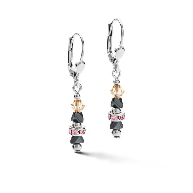 Boucles d'oreilles Fine & Edgy Hématite & cristaux & acier inoxydable rose pêche