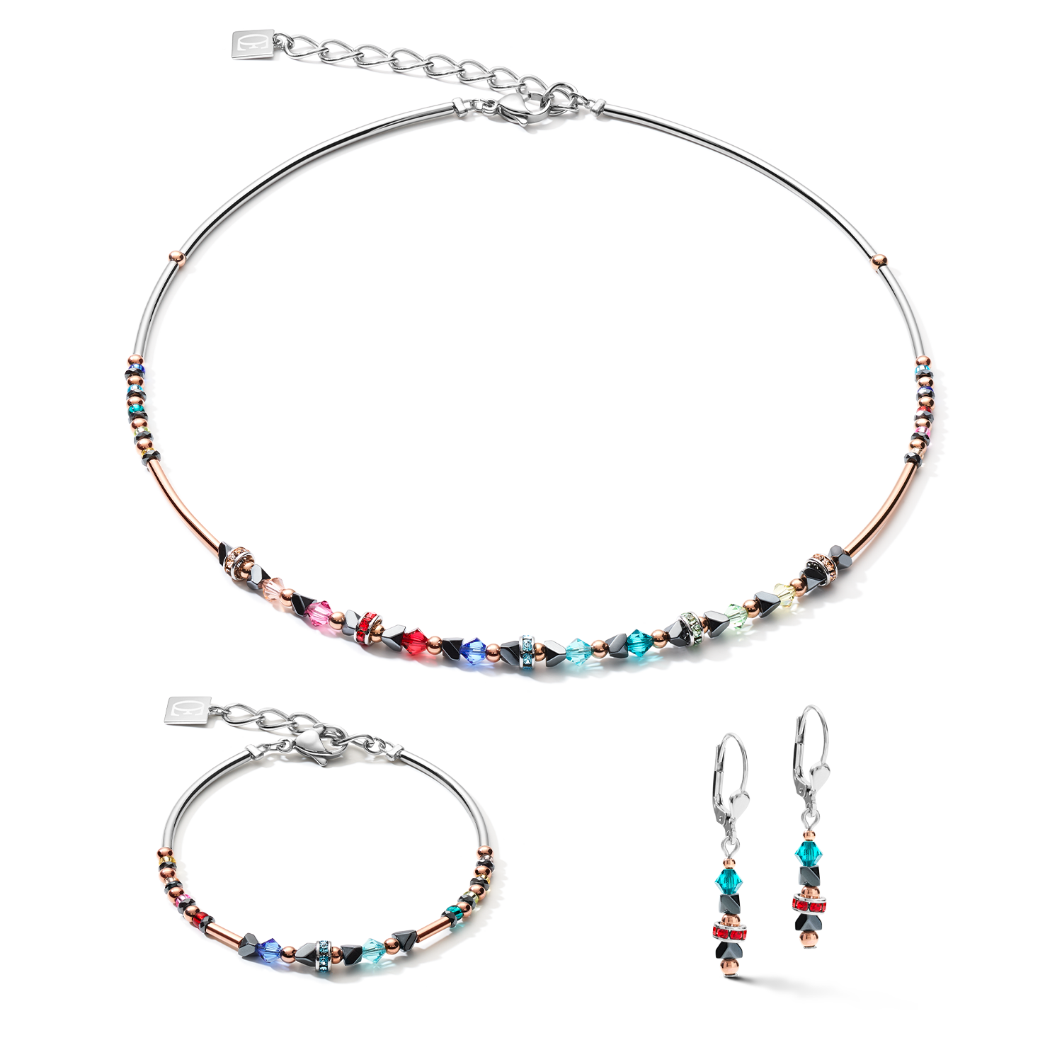 Boucles d'oreilles Fine & Edgy Hématite & Cristaux & Acier inoxydable multicolore