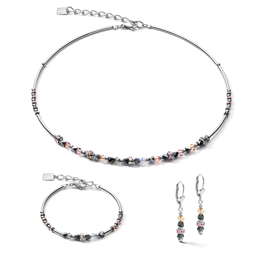 Bracelet Fine & Edgy Hématite & cristaux & acier inoxydable rose pêche