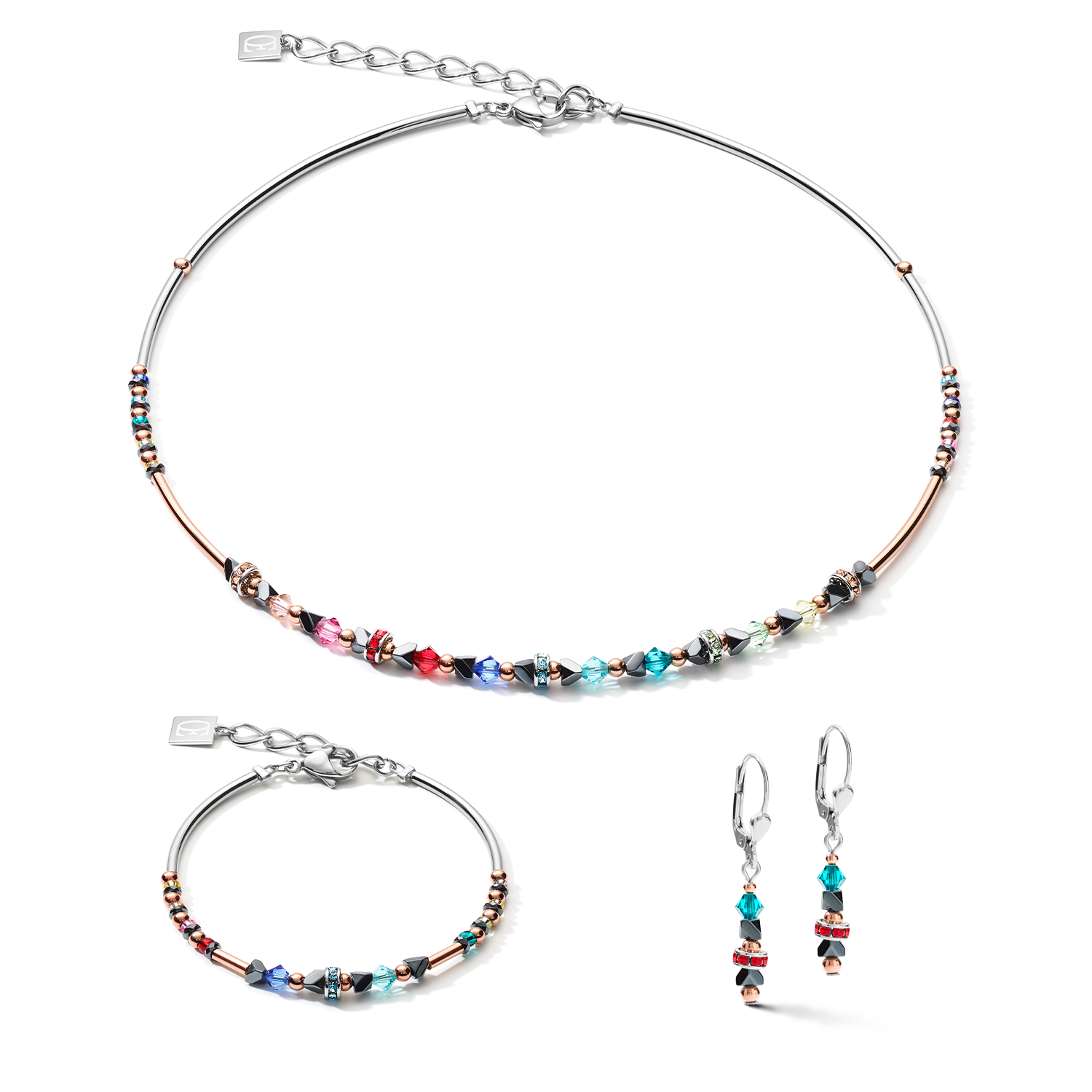 Bracelet Fine & Edgy Hématite & cristaux & acier inoxydable multicolore