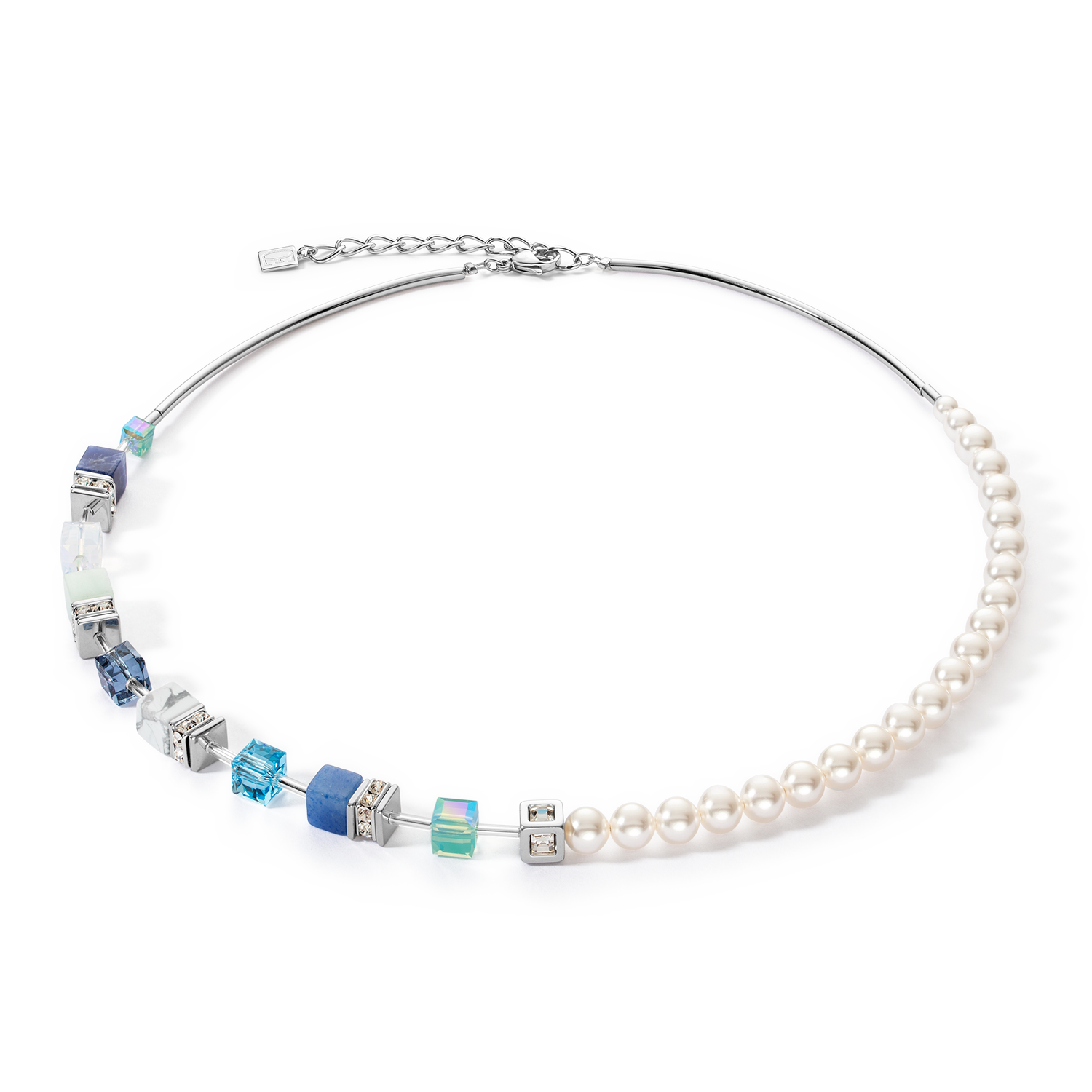 Collier GeoCUBE® Precious Fusion Pearls aqua bleu
