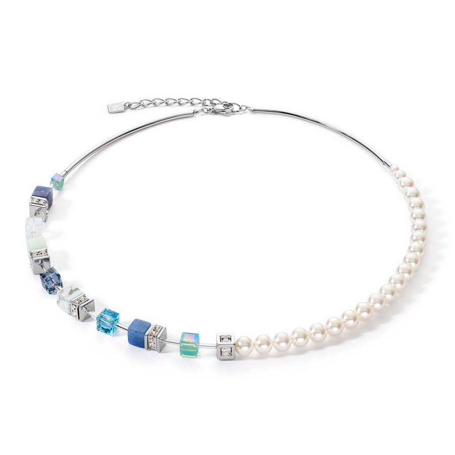 Collier GeoCUBE® Precious Fusion Pearls aqua bleu