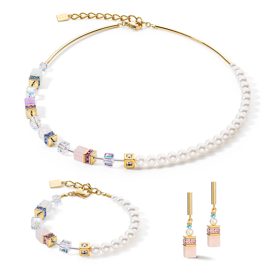 Collier GeoCUBE® Precious Fusion Pearls multicolore pastel