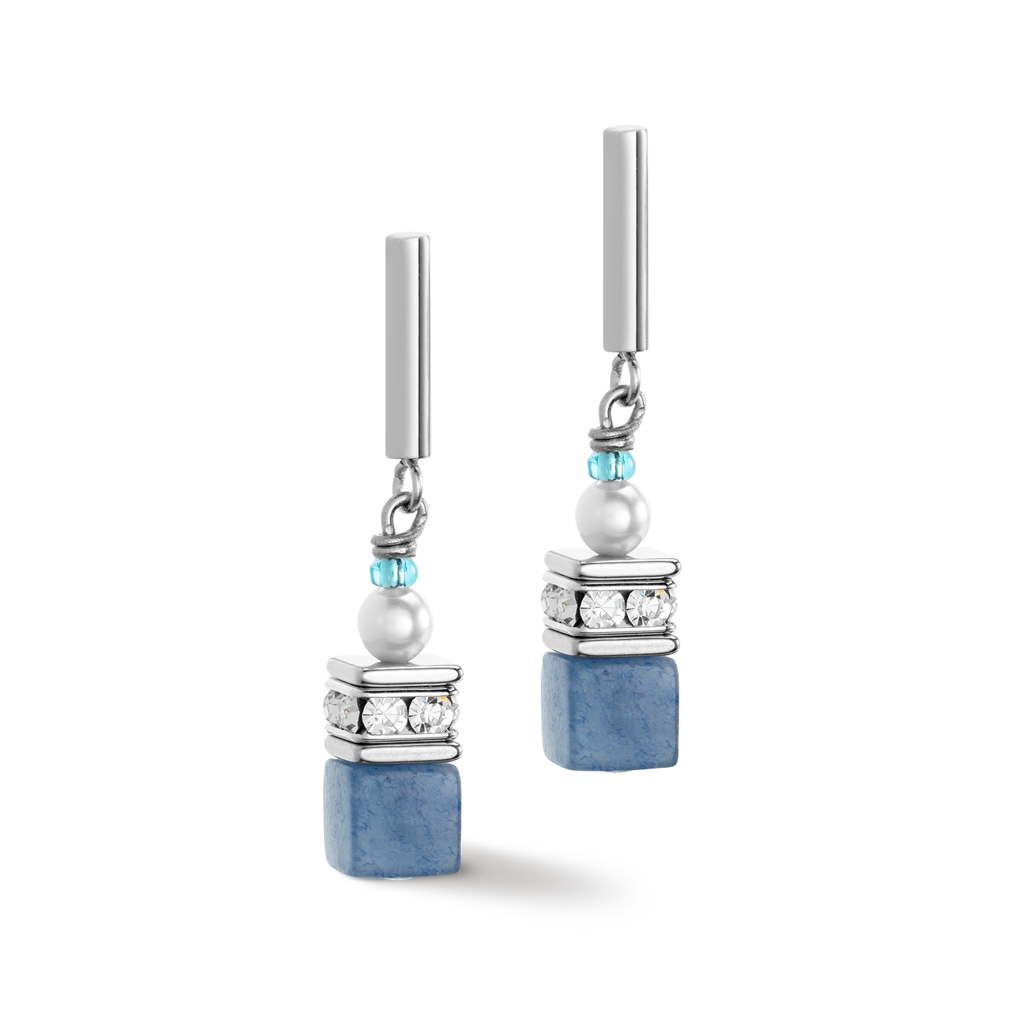 Boucles d'oreille GeoCUBE® Precious Fusion Pearls aqua bleu