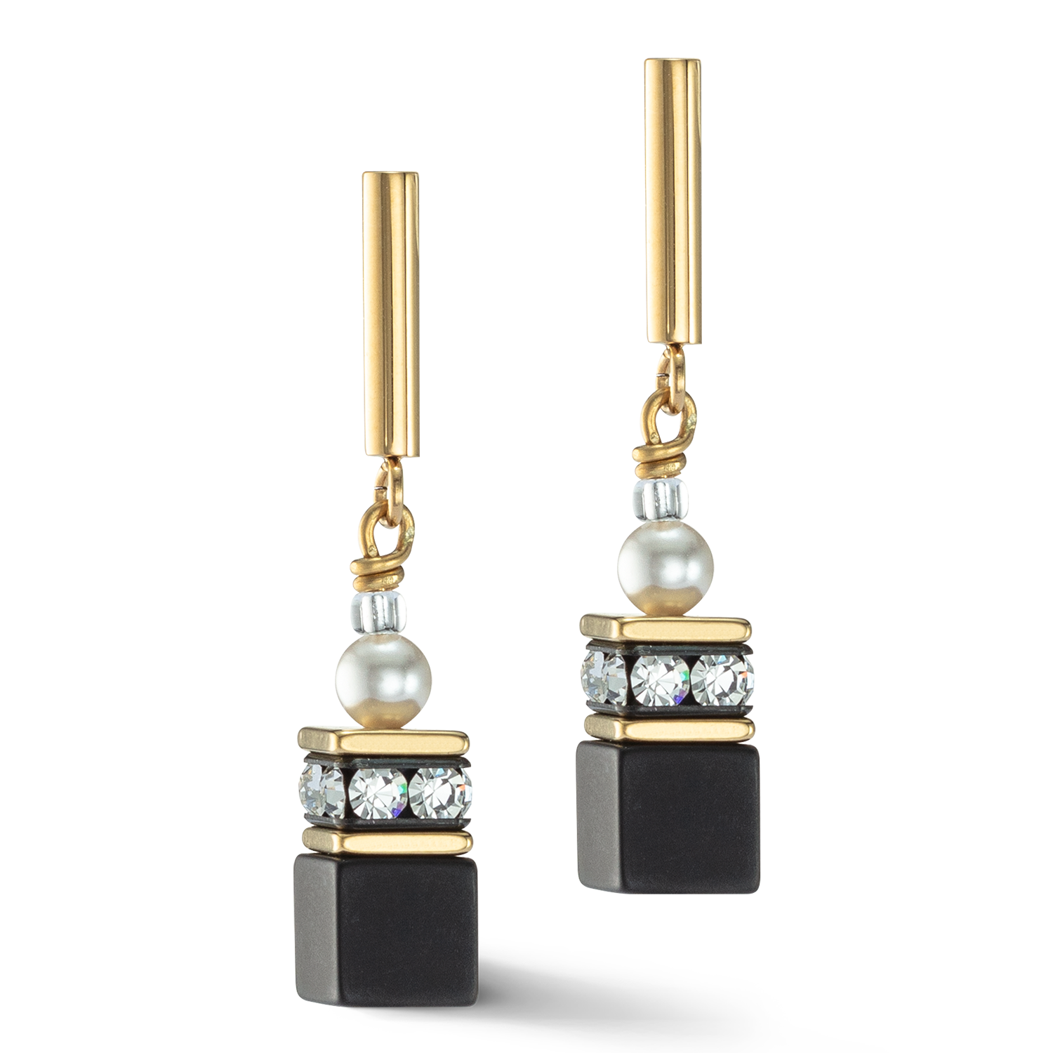 Boucles d’oreilles GeoCUBE® Precious Fusion Pearls noir-or