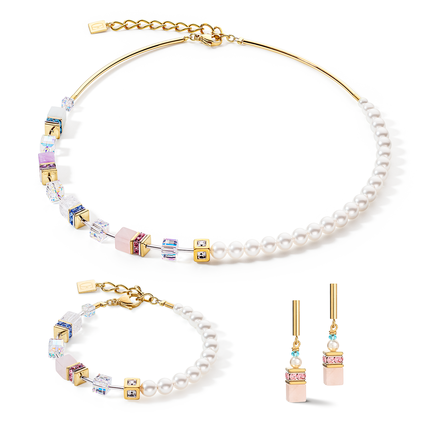 Boucles d'oreille GeoCUBE® Precious Fusion Pearls multicolore pastel