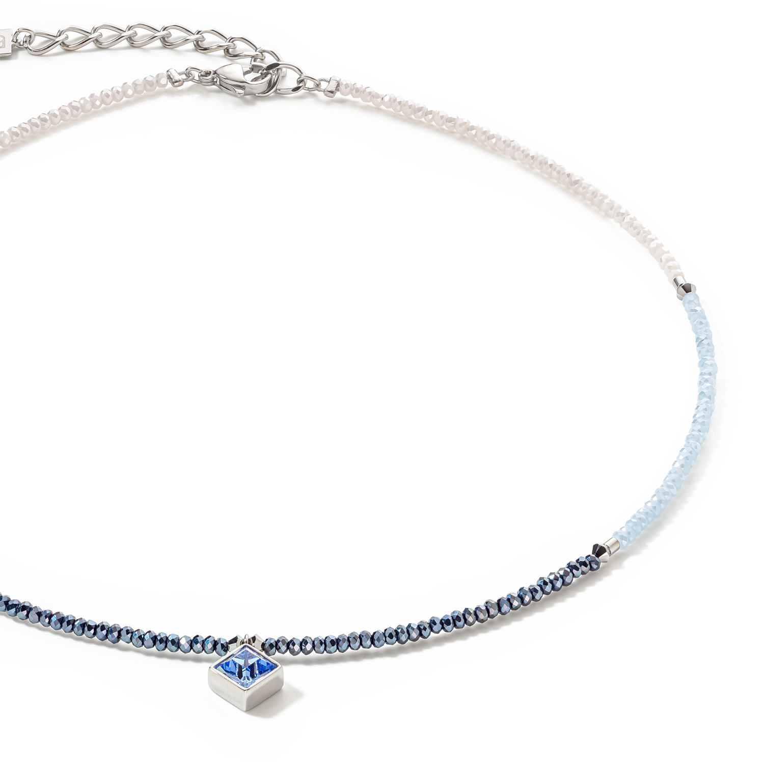 Collier Brilliant Square argent bleu clair