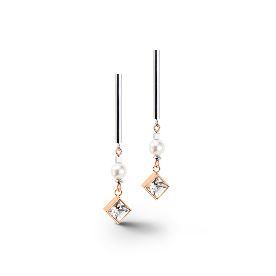 Boucles d'oreille Brilliant Square Layer pearl argent or rose