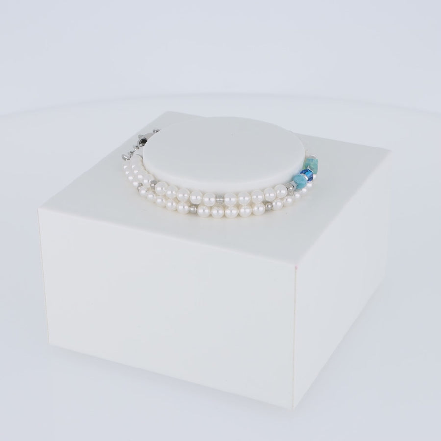 Bracelet Princess Pearls Wrap Around argent bleu