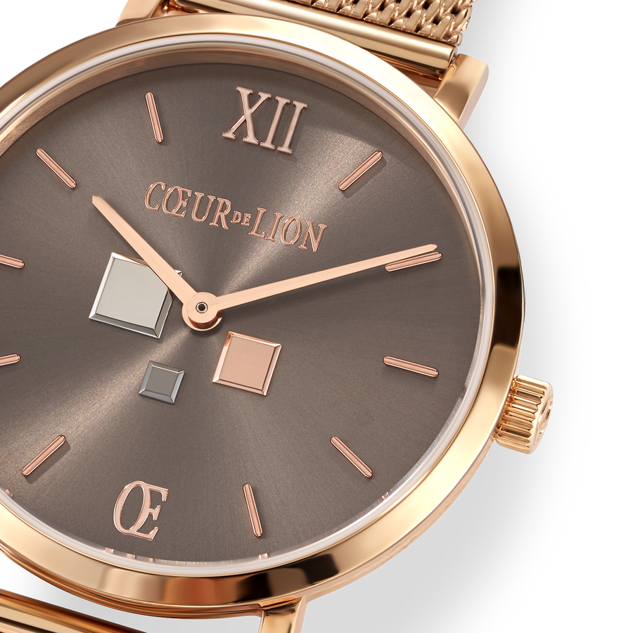Montre Ronde Mocca Sunray Milanaise Acier Inoxydable Or Rose