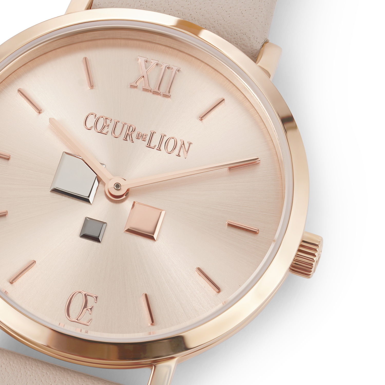Montre Ronde Champagne Sunray Bracelet Cuir Taupe