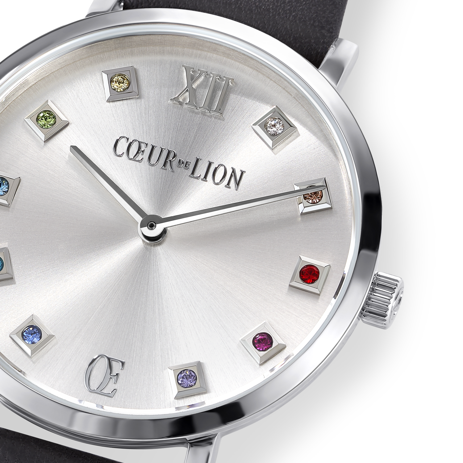 Montre Ronde Silver Sunray Bracelet Cuir Anthracite