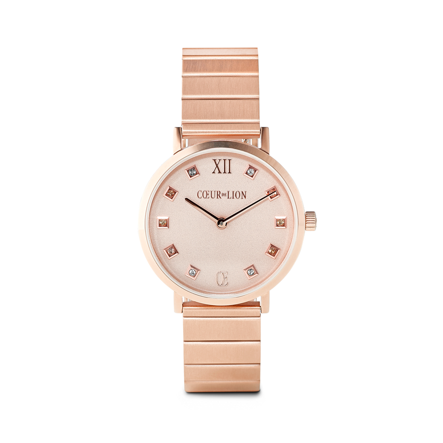 Montre Ronde Or Rose Mat Monochrome Acier Inoxydable Or Rose