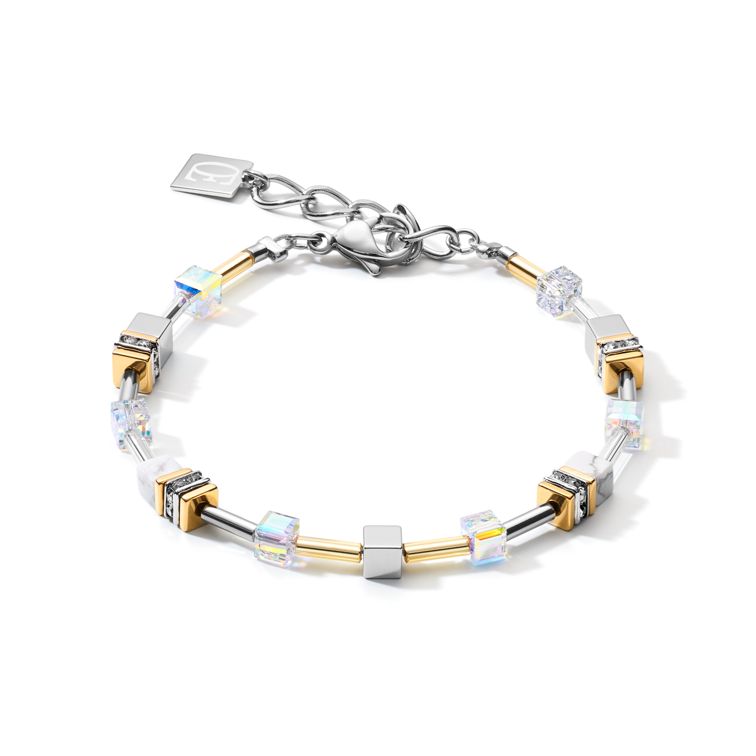 Coffret Cadeau Montre Ronde Brilliant White Milanaise & Bracelet GeoCUBE® Multitask 4-in-1 or-argent