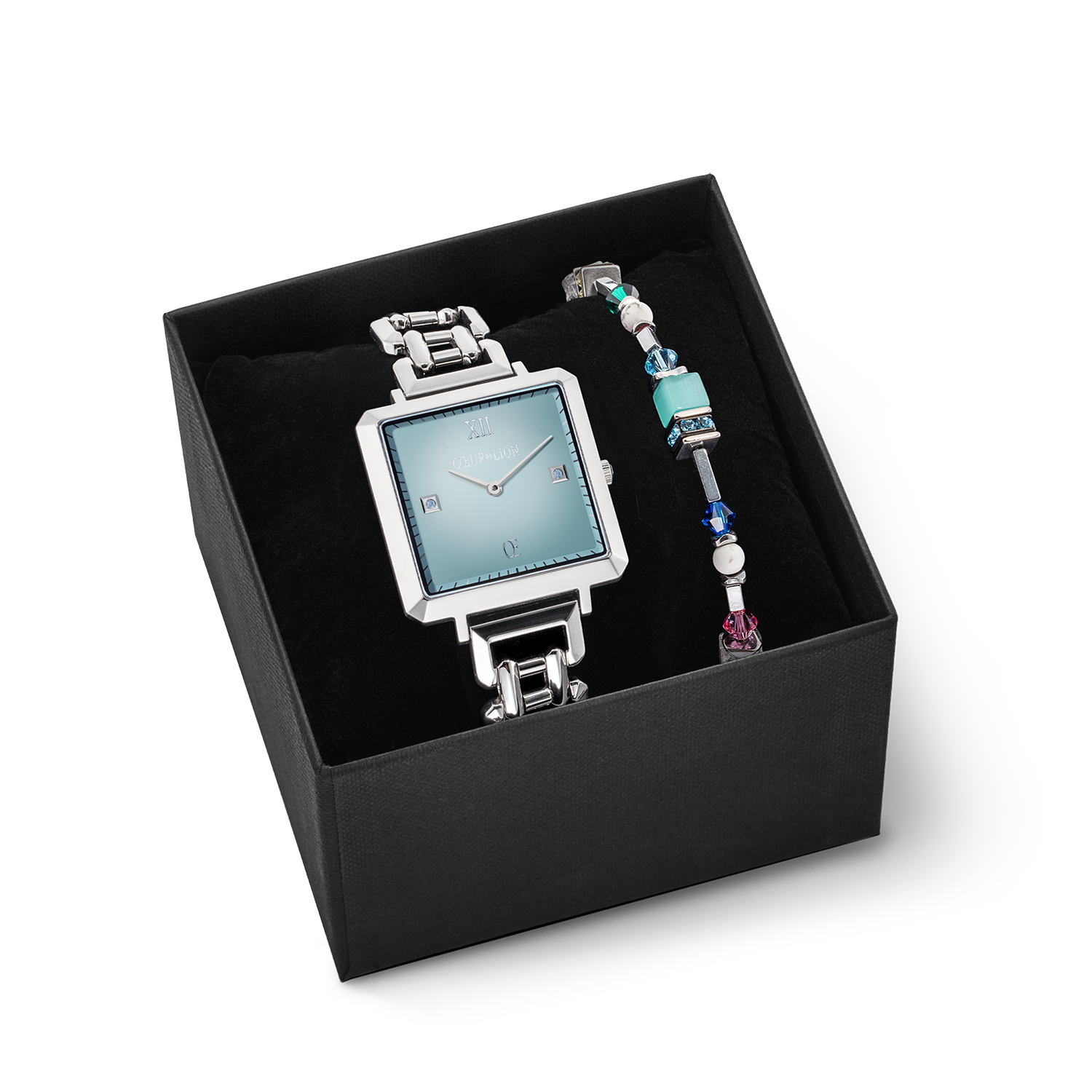Coffret cadeau Montre Iconic Cube Ocean Cyan et bracelet Summer Dream pastel