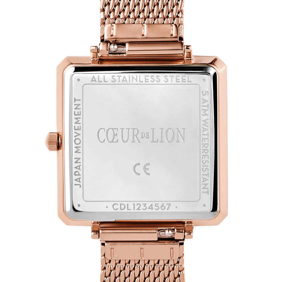 Montre Iconic Square Mocca Sunray Milanaise Acier Inoxydable Or Rose
