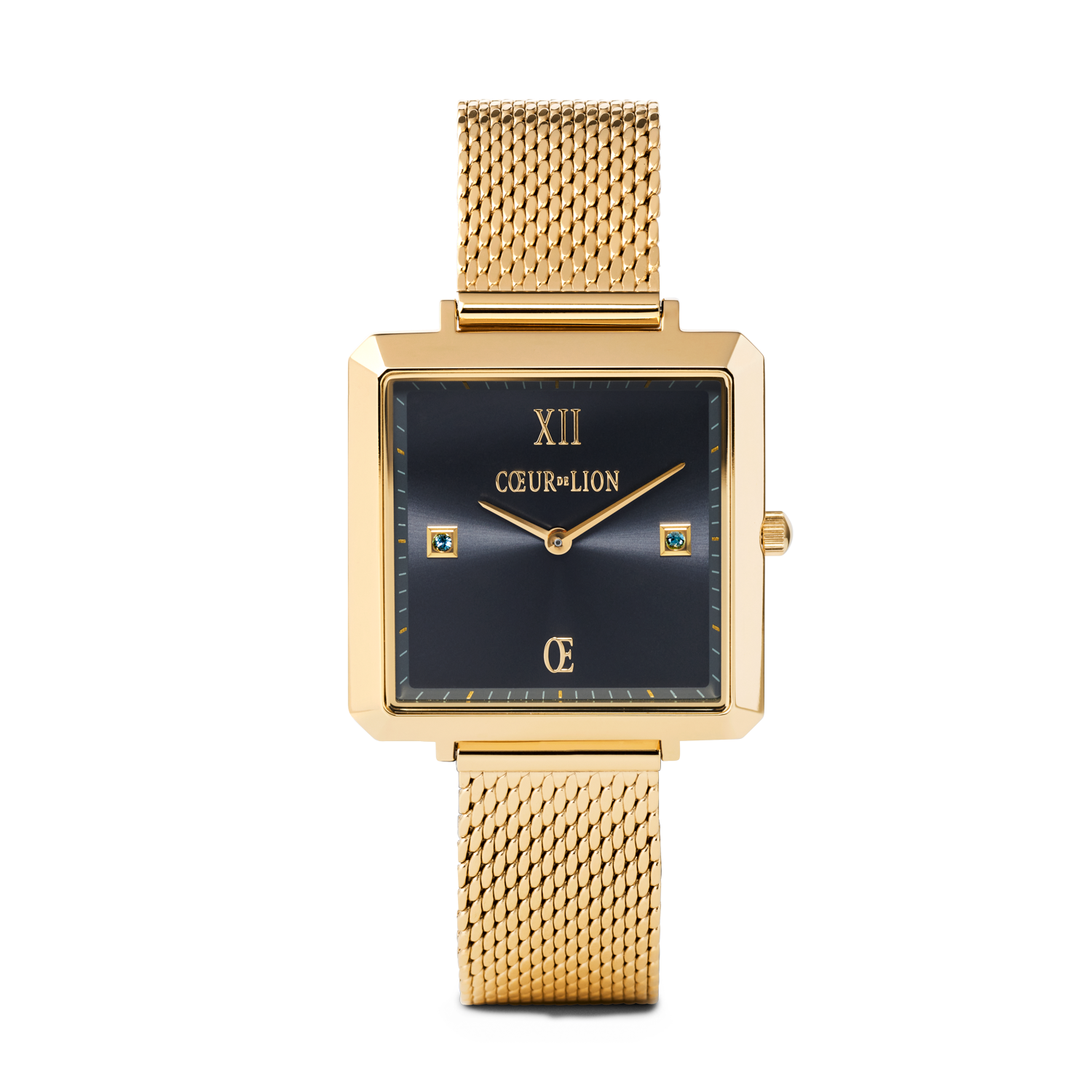 Montre Iconic Square Midnight Blue Sunray Milanaise Acier Inoxydable Or
