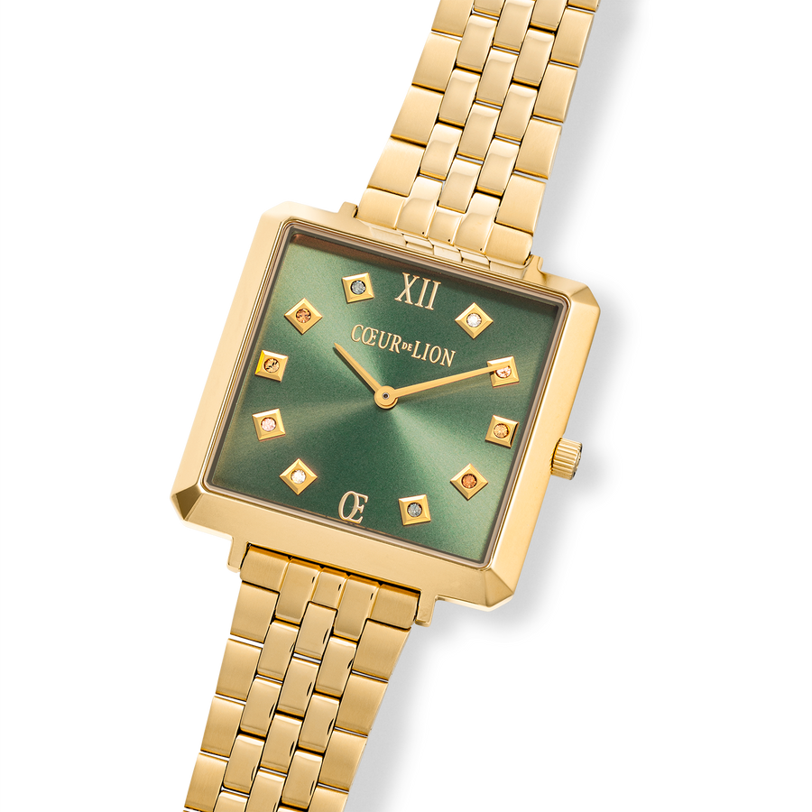 Montre Iconic Square Glamorous Green Acier Inoxydable Or