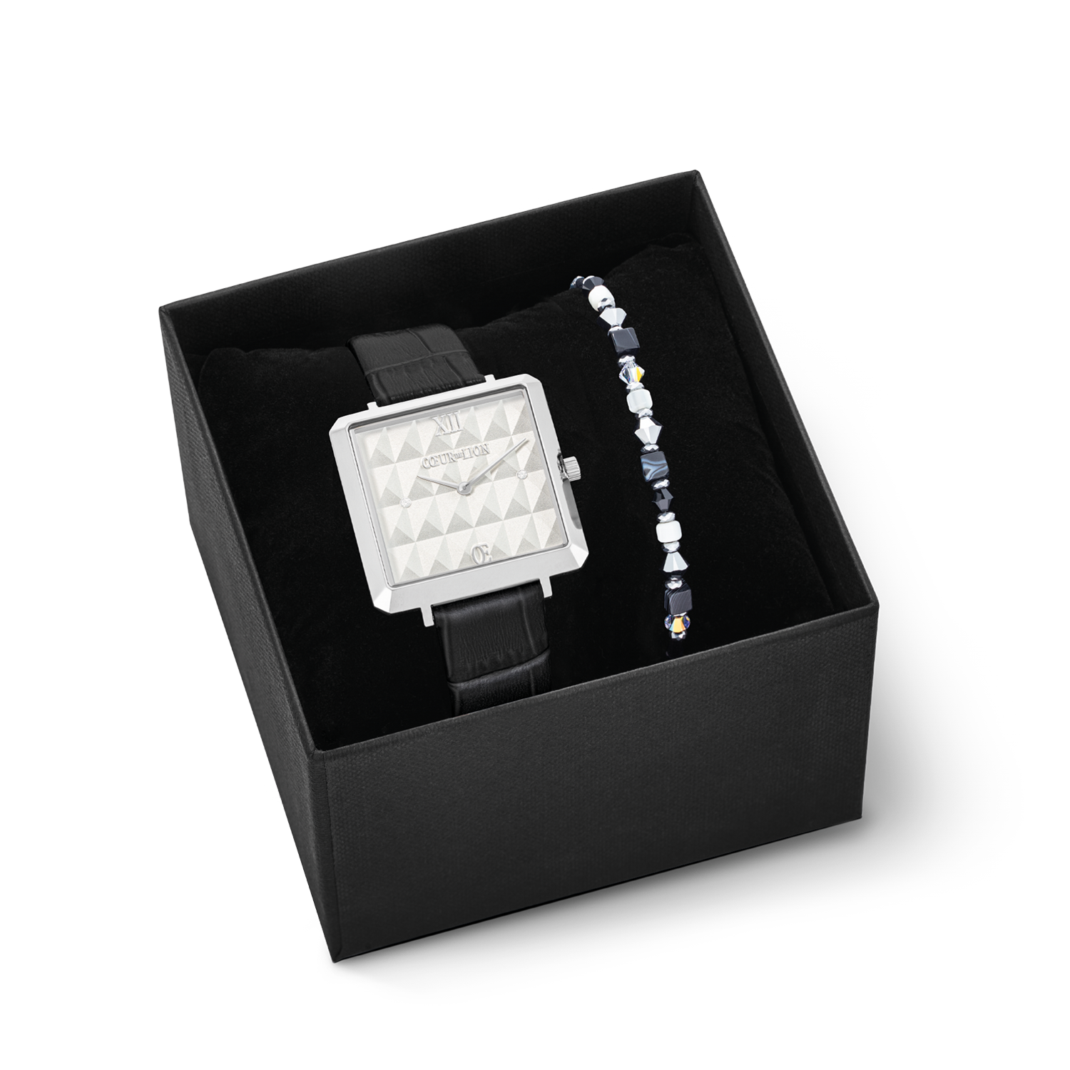Coffret Cadeau Montre Iconic Cube Spikes Noir & Bracelet Princess Shape Mix Noir-Blanc