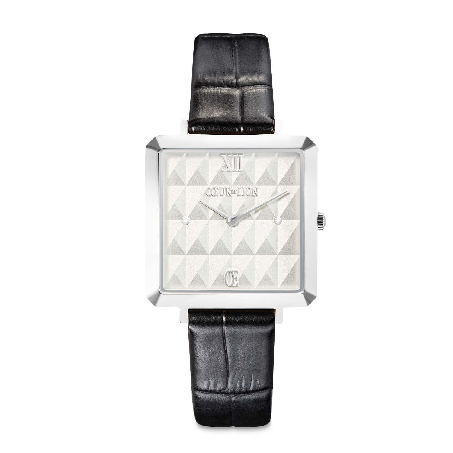 Montre Iconic Cube Spikes Argent Bracelet Cuir Noir