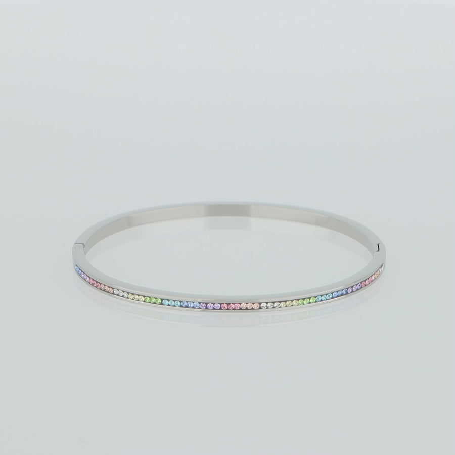 Bracelet acier & Pavé de Cristaux multicolore pastel 17