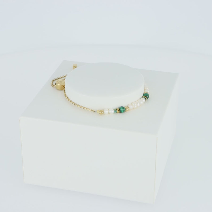Bracelet Harmony Perles d'eau douce et malachite or